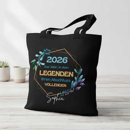 Schulabschluss Geschenk Stoffbeutel | Einkaufstasche Abschluss 2026 mit Name