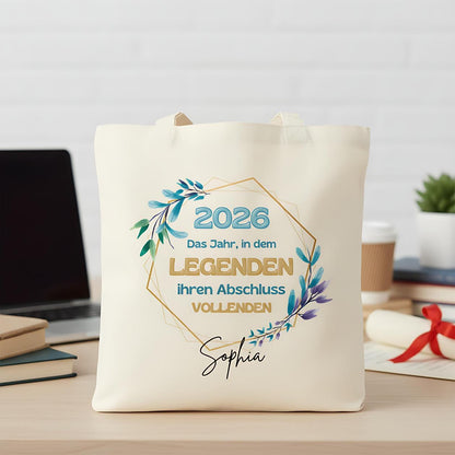 Schulabschluss Geschenk Stoffbeutel | Einkaufstasche Abschluss 2026 mit Name