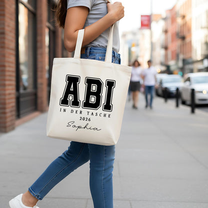 Abi in der Tasche Stoffbeutel 2026 personalisiert | Abitur Geschenk Stofftasche mit Name