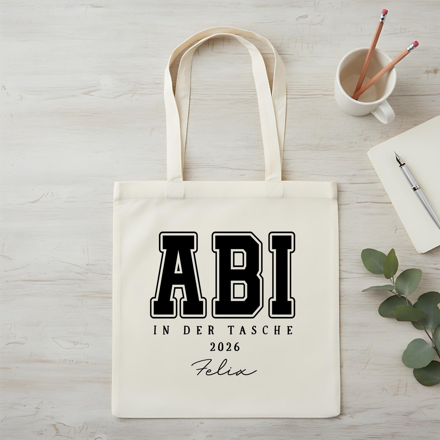 Abi in der Tasche Stoffbeutel 2026 personalisiert | Abitur Geschenk Stofftasche mit Name