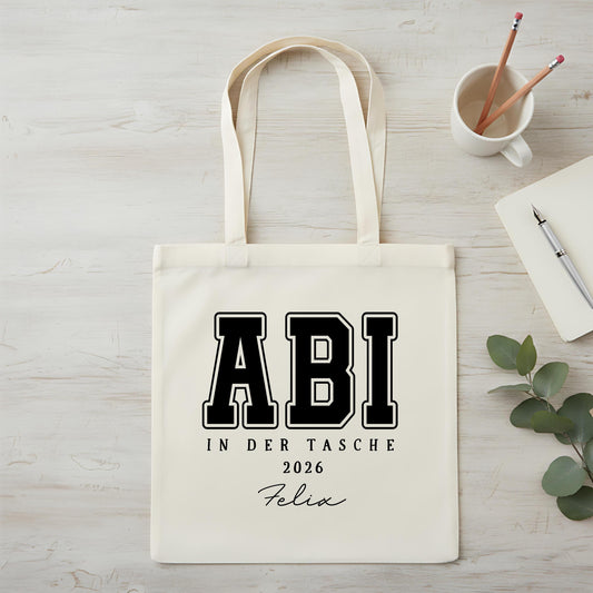Abi in der Tasche Stoffbeutel 2026 personalisiert | Abitur Geschenk Stofftasche mit Name