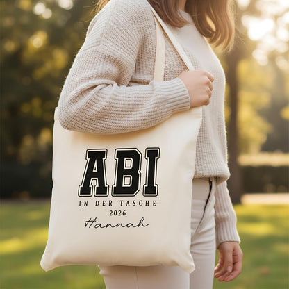 Abi in der Tasche Stoffbeutel 2026 personalisiert | Abitur Geschenk Stofftasche mit Name