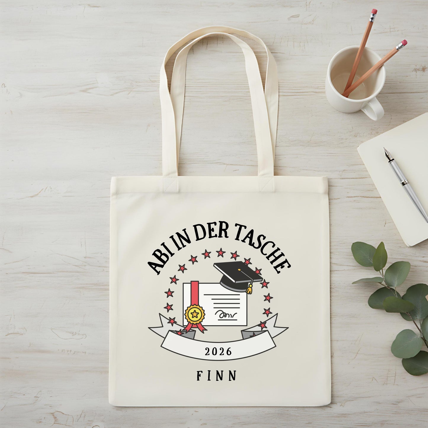 Abi in der Tasche Stoffbeutel 2026 personalisiert | Abitur Geschenk Stofftasche mit Name