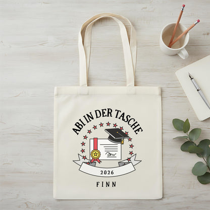 Abi in der Tasche Stoffbeutel 2026 personalisiert | Abitur Geschenk Stofftasche mit Name