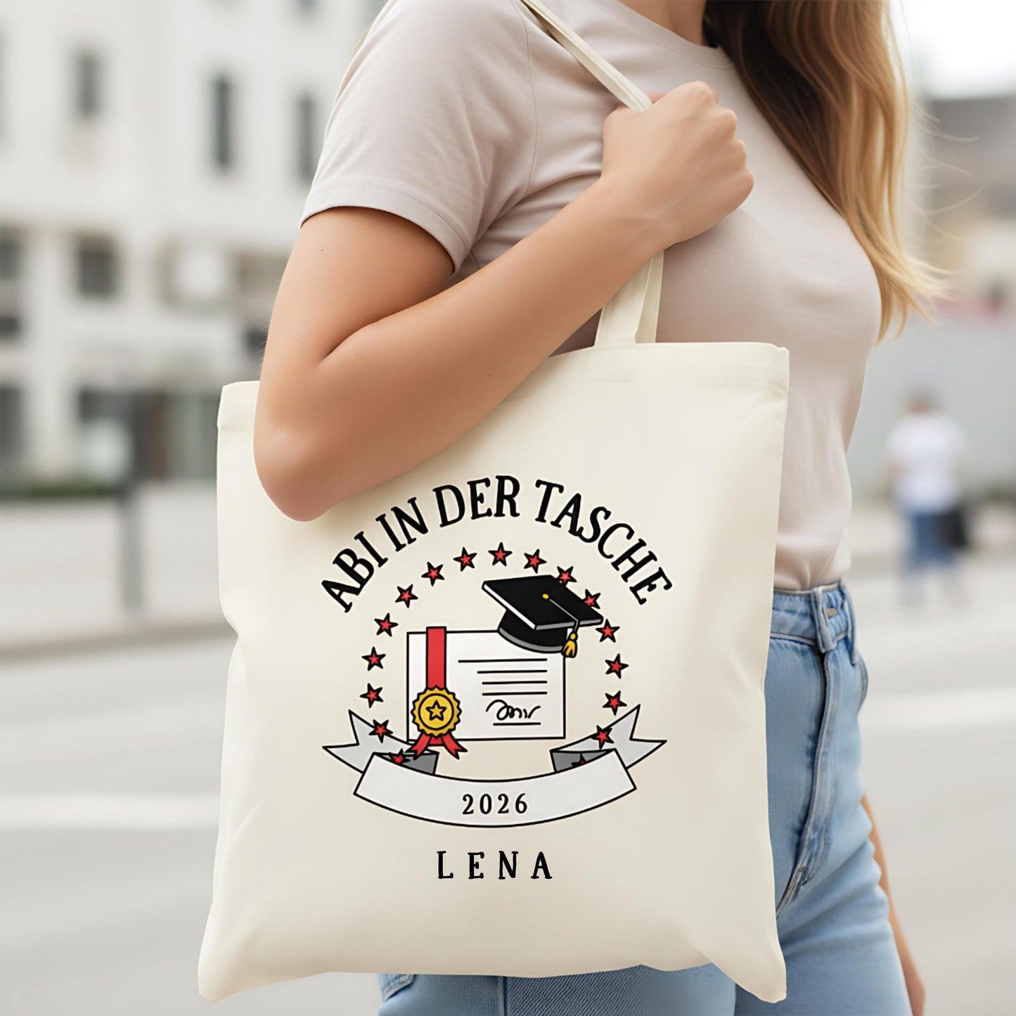 Abi in der Tasche Stoffbeutel 2026 personalisiert | Abitur Geschenk Stofftasche mit Name
