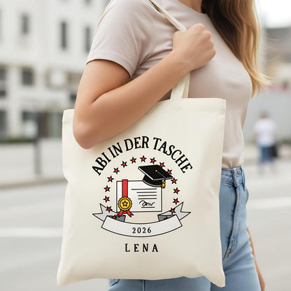 Abi in der Tasche Stoffbeutel 2026 personalisiert | Abitur Geschenk Stofftasche mit Name