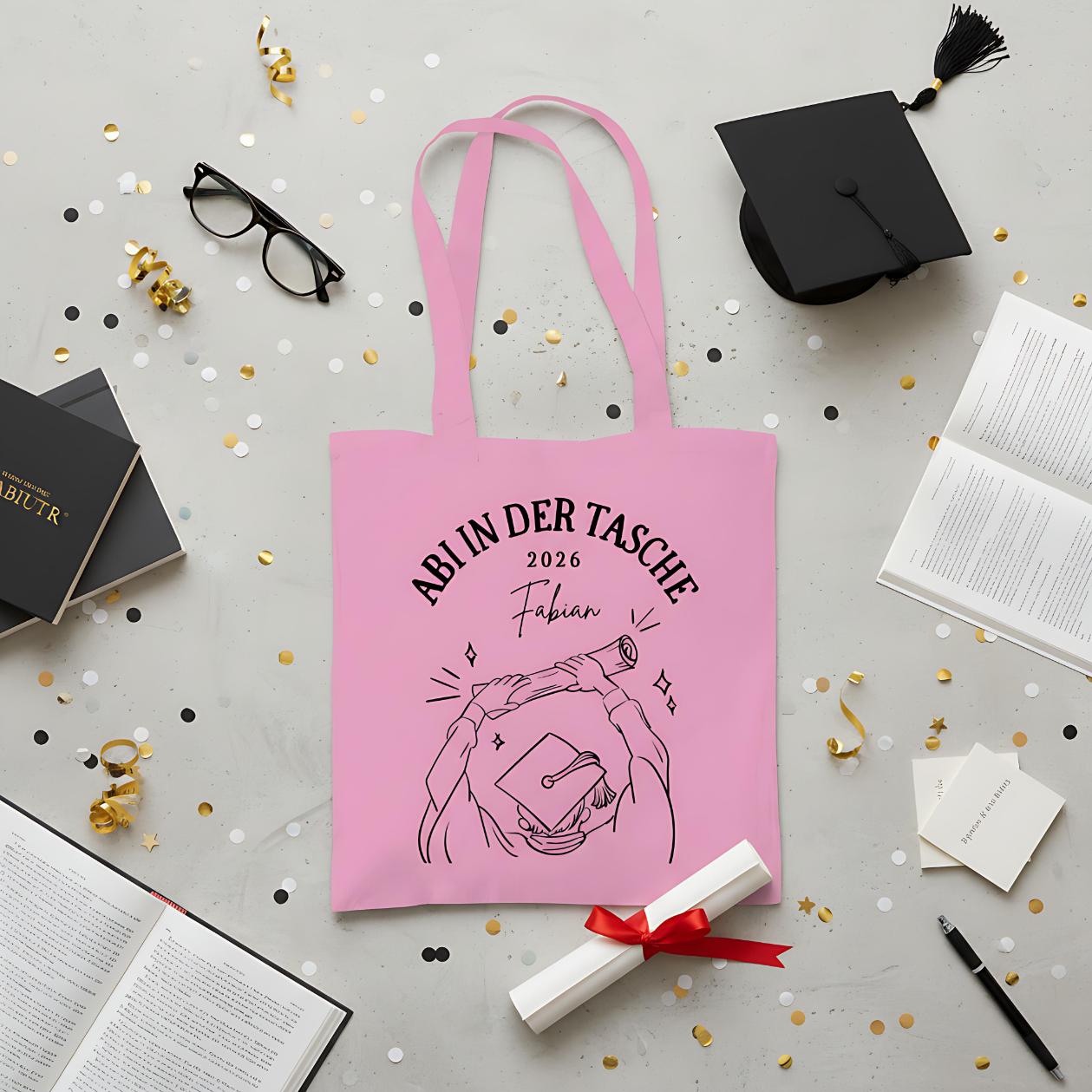 Abi in der Tasche Stoffbeutel 2026 personalisiert | Abitur Geschenk Stofftasche mit Name