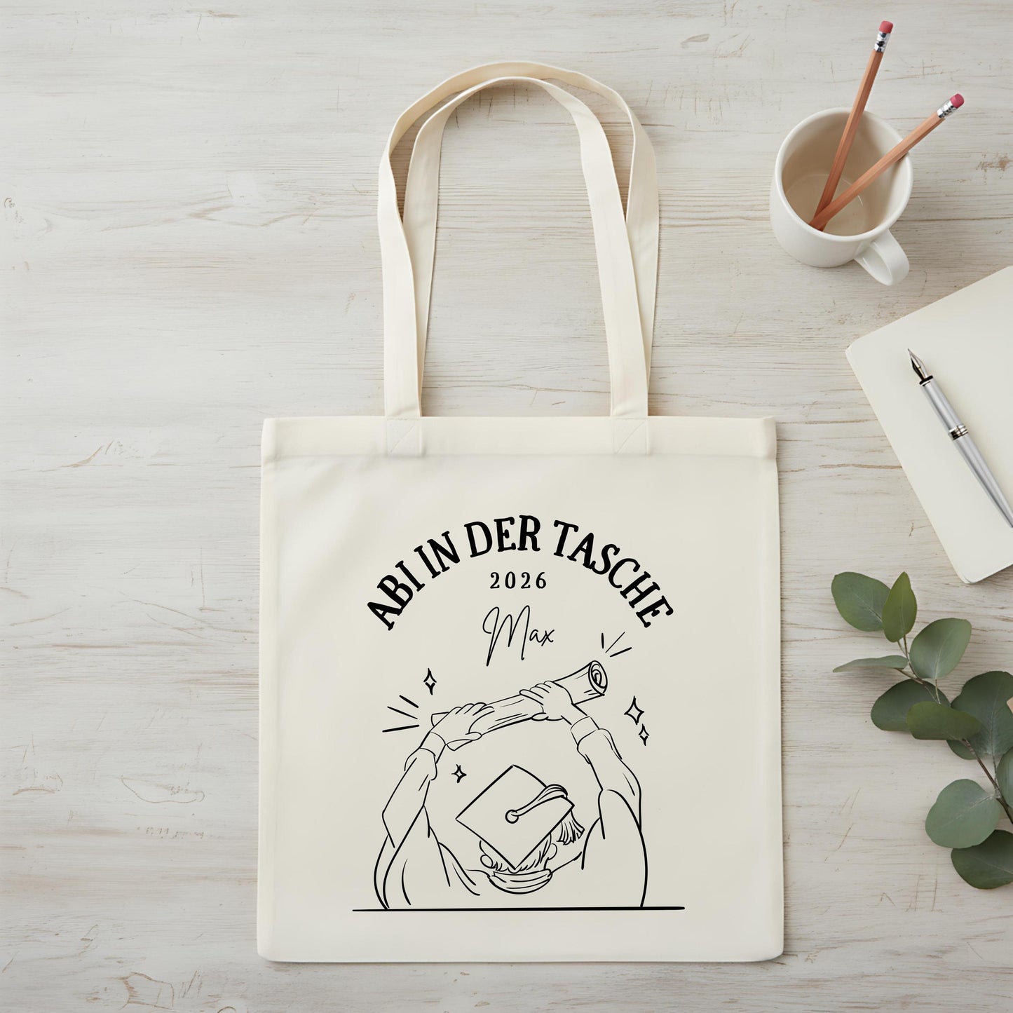 Abi in der Tasche Stoffbeutel 2026 personalisiert | Abitur Geschenk Stofftasche mit Name