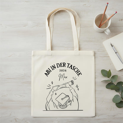Abi in der Tasche Stoffbeutel 2026 personalisiert | Abitur Geschenk Stofftasche mit Name