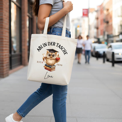 Abi in der Tasche Stoffbeutel 2026 personalisiert | Abitur Geschenk Stofftasche mit Name