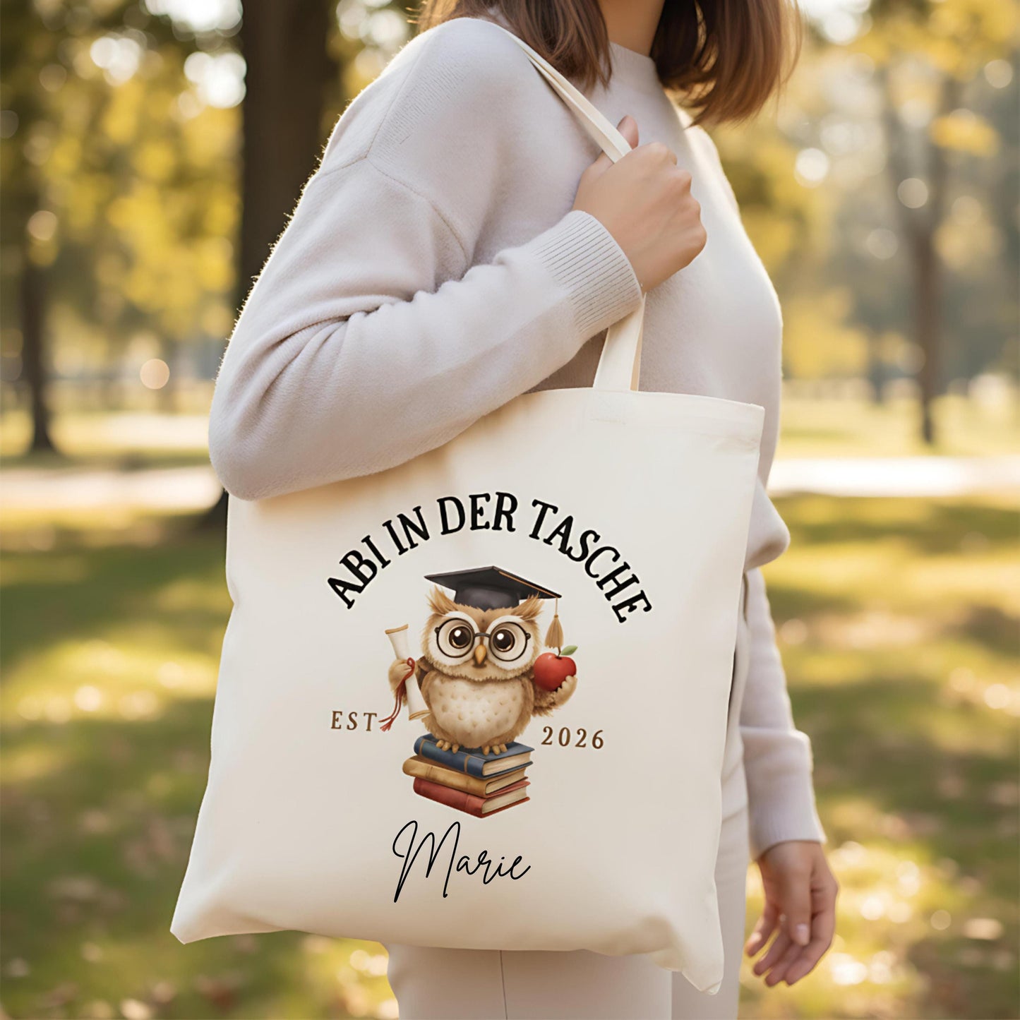 Abi in der Tasche Stoffbeutel 2026 personalisiert | Abitur Geschenk Stofftasche mit Name