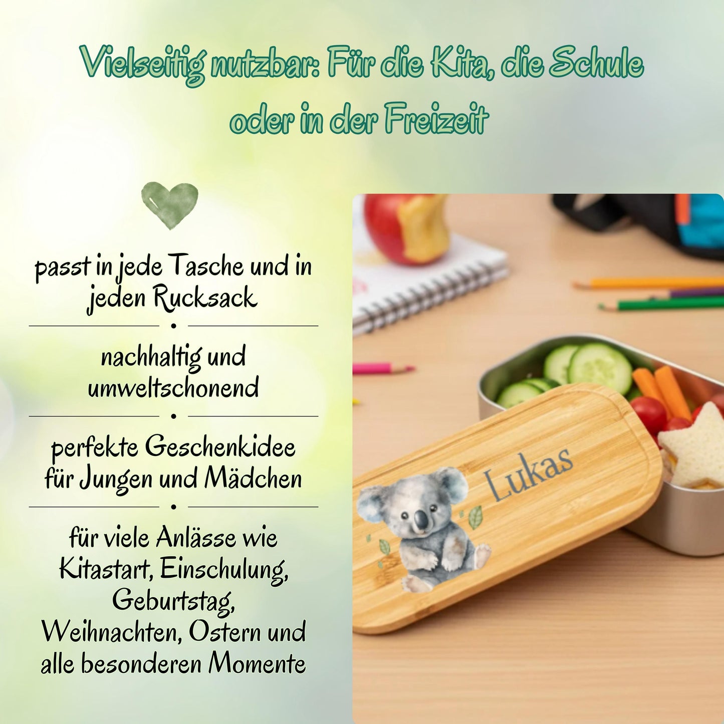Personalisierte Brotdose Edelstahl Kinder mit Namen | Koala Lunchbox Kindergarten & Schule