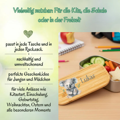 Personalisierte Brotdose Edelstahl Kinder mit Namen | Koala Lunchbox Kindergarten & Schule