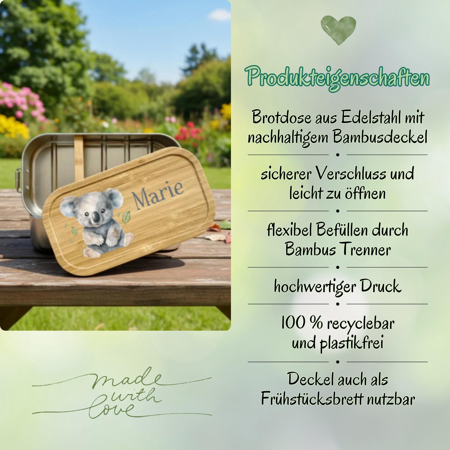 Personalisierte Brotdose Edelstahl Kinder mit Namen | Koala Lunchbox Kindergarten & Schule