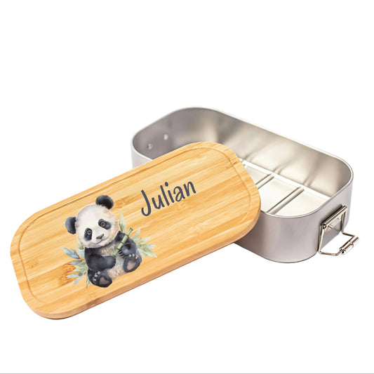 Personalisierte Brotdose Edelstahl Kinder mit Namen | Panda Lunchbox Kindergarten & Schule