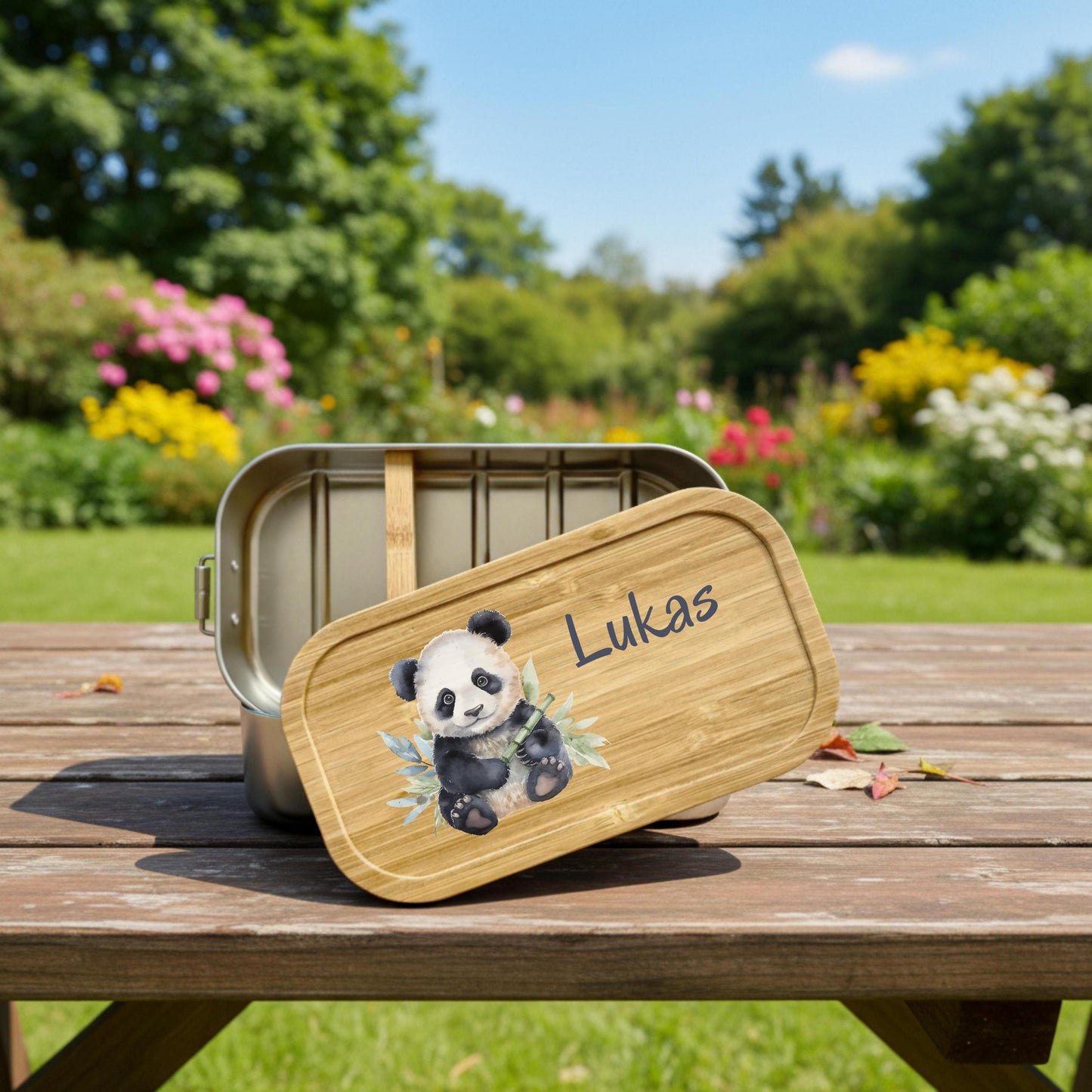 Personalisierte Brotdose Edelstahl Kinder mit Namen | Panda Lunchbox Kindergarten & Schule
