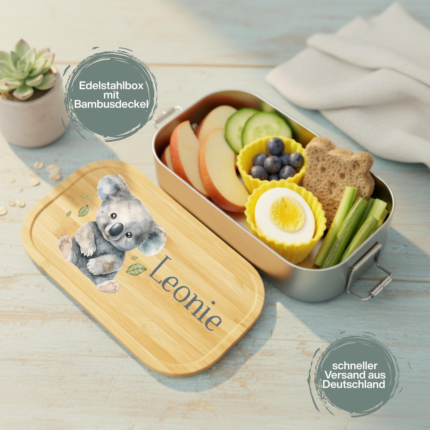 Personalisierte Brotdose Edelstahl Kinder mit Namen | Koala Lunchbox Kindergarten & Schule