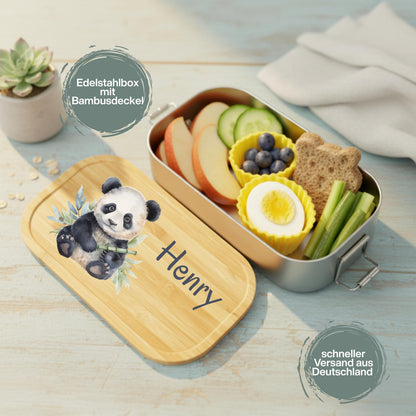 Personalisierte Brotdose Edelstahl Kinder mit Namen | Panda Lunchbox Kindergarten & Schule