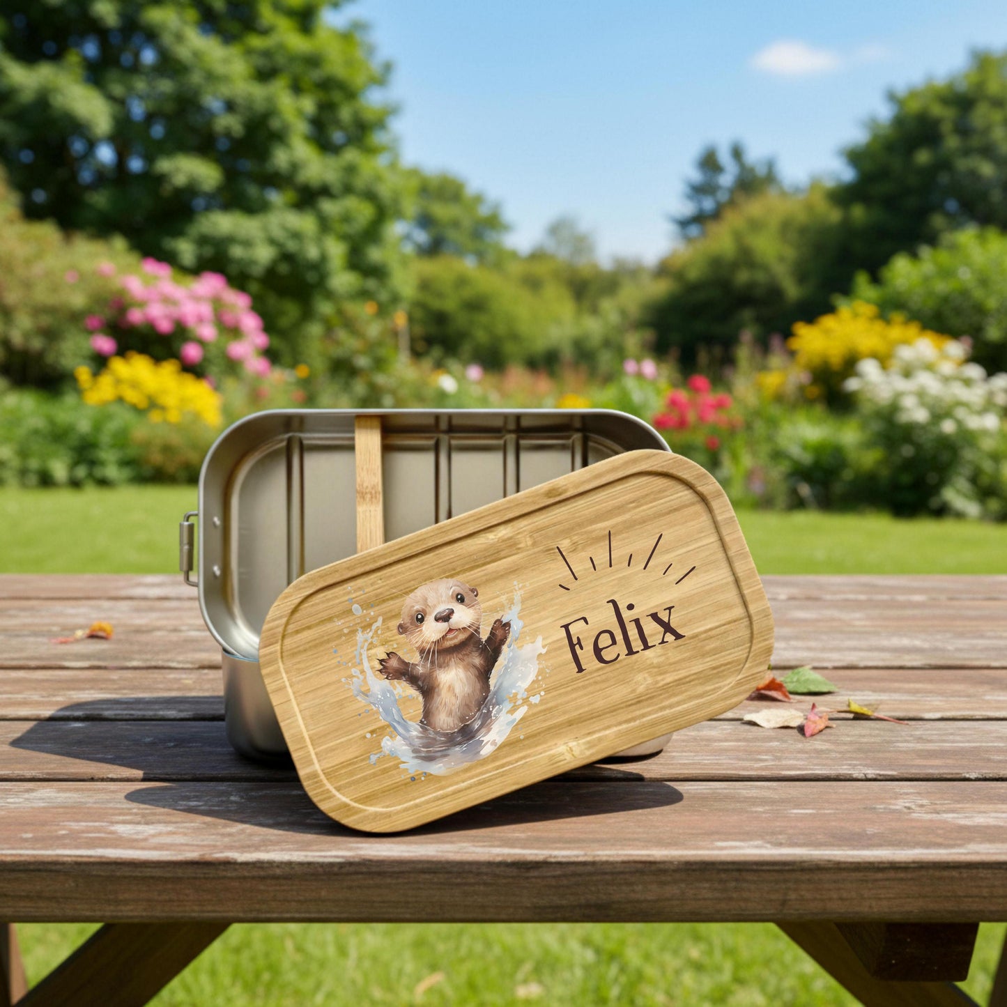 Personalisierte Brotdose Edelstahl Kinder mit Namen | Otter Lunchbox Kindergarten & Schule
