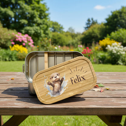 Personalisierte Brotdose Edelstahl Kinder mit Namen | Otter Lunchbox Kindergarten & Schule
