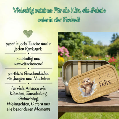 Personalisierte Brotdose Edelstahl Kinder mit Namen | Otter Lunchbox Kindergarten & Schule