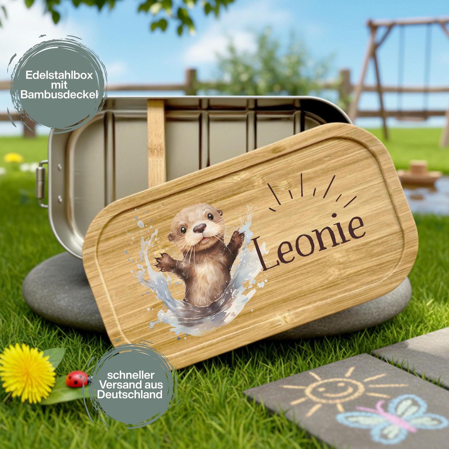 Personalisierte Brotdose Edelstahl Kinder mit Namen | Otter Lunchbox Kindergarten & Schule