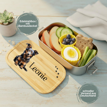 Personalisierte Brotdose Edelstahl Kinder mit Namen | Hund Lunchbox Kindergarten & Schule