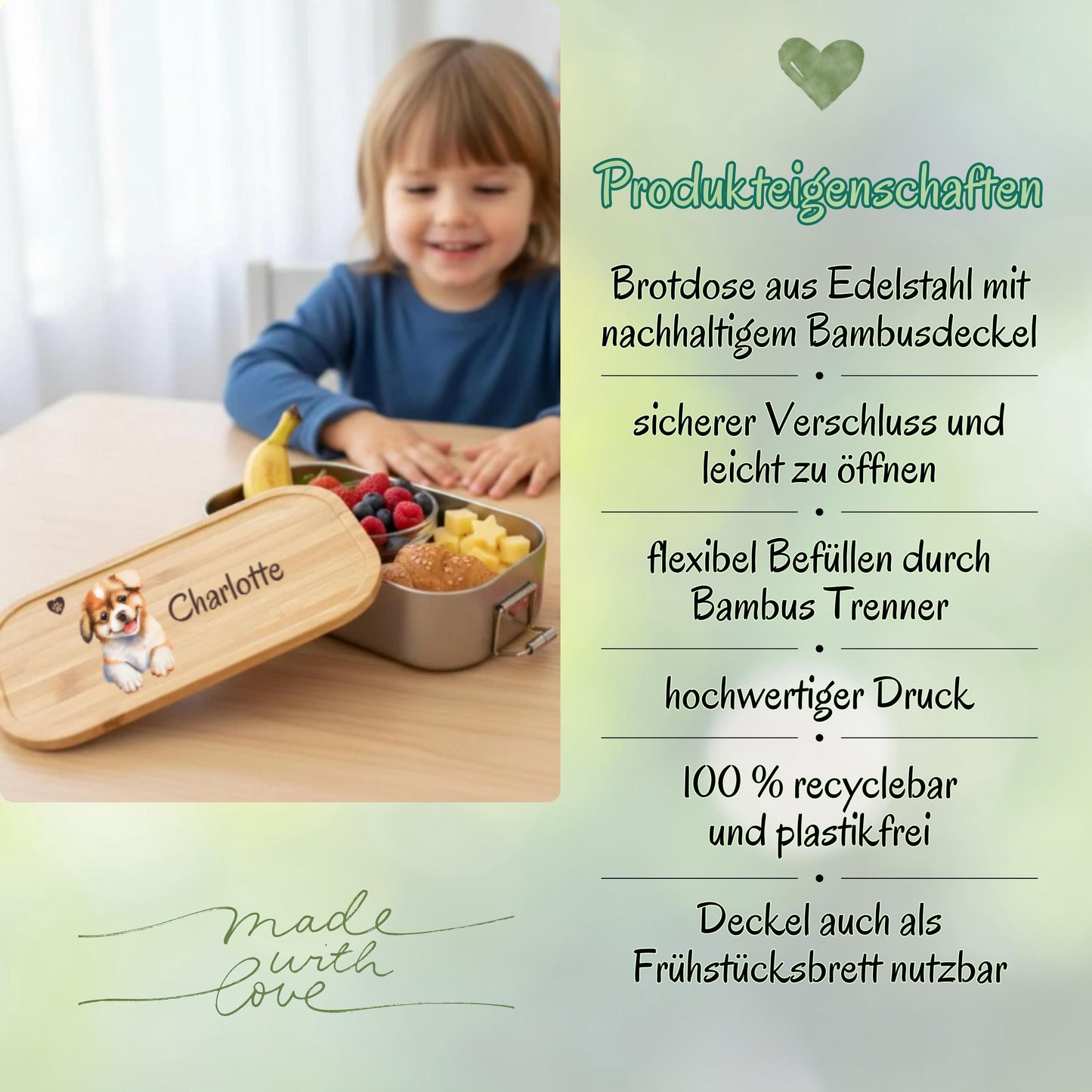 Personalisierte Brotdose Edelstahl Kinder mit Namen | Hund Lunchbox Kindergarten & Schule