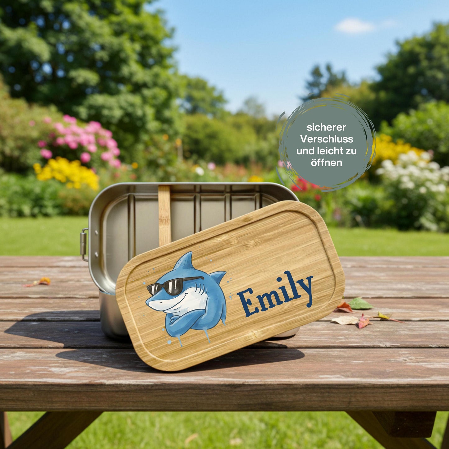 Personalisierte Brotdose Edelstahl Kinder mit Namen | Hai Lunchbox Kindergarten & Schule