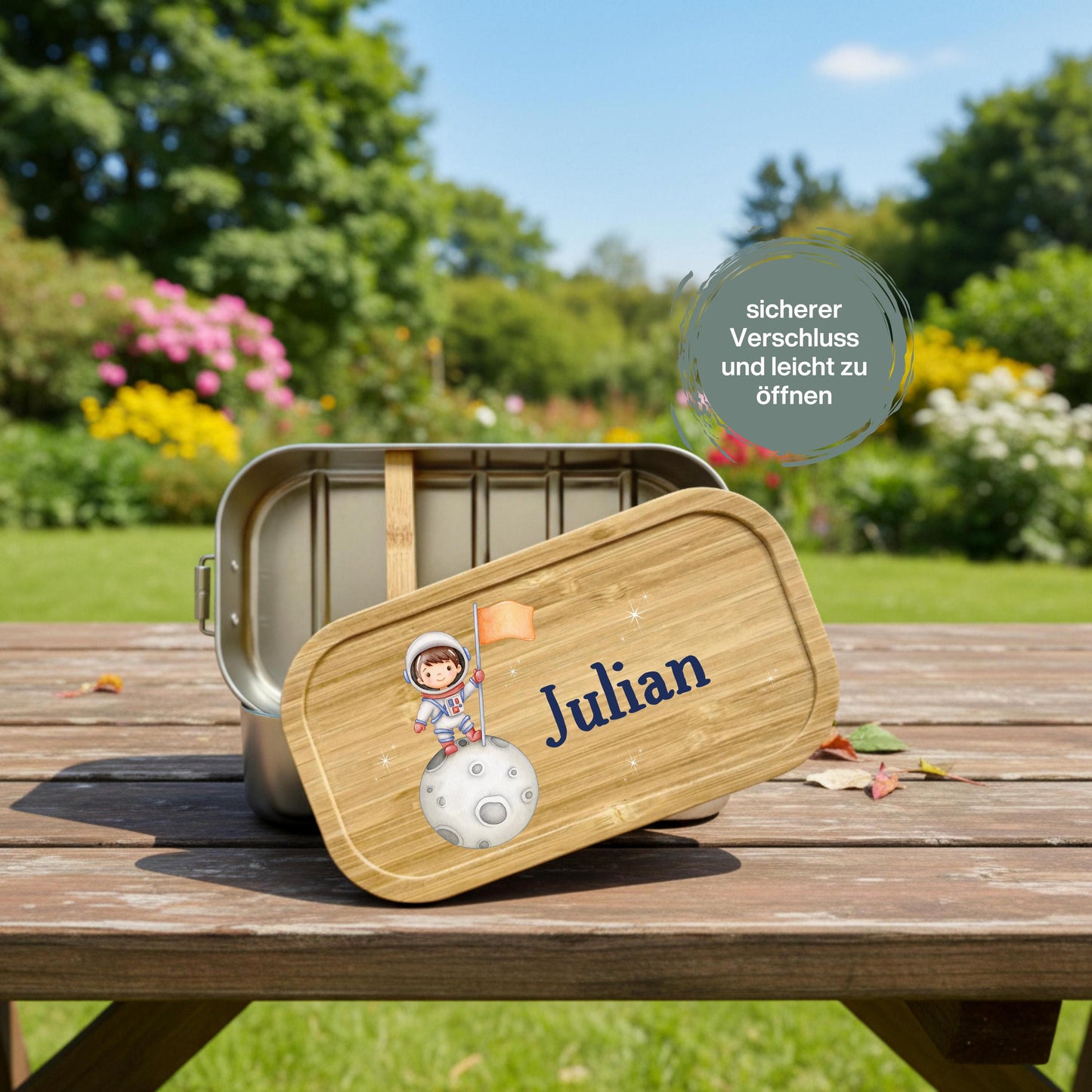 Personalisierte Brotdose Edelstahl Kinder mit Namen | Astronaut Lunchbox Kindergarten & Schule