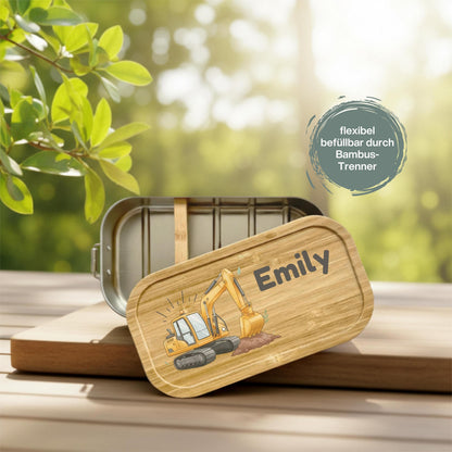 Personalisierte Brotdose Edelstahl Kinder mit Namen | Bagger Lunchbox personalisiert
