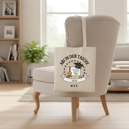 Abi in der Tasche Stoffbeutel 2026 personalisiert | Abitur Geschenk Stofftasche mit Name
