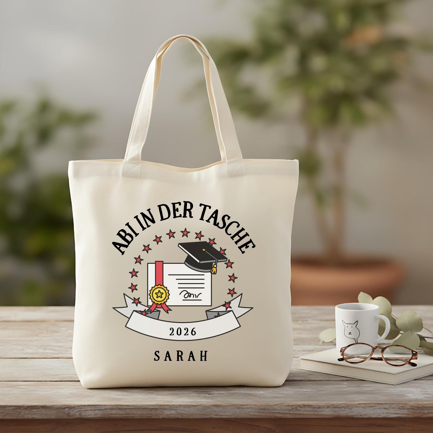 Abi in der Tasche Stoffbeutel 2026 personalisiert | Abitur Geschenk Stofftasche mit Name
