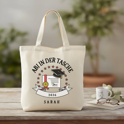 Abi in der Tasche Stoffbeutel 2026 personalisiert | Abitur Geschenk Stofftasche mit Name