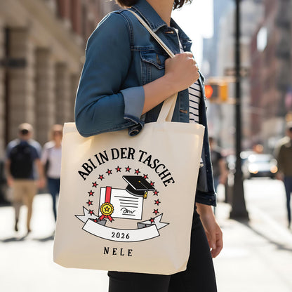 Abi in der Tasche Stoffbeutel 2026 personalisiert | Abitur Geschenk Stofftasche mit Name
