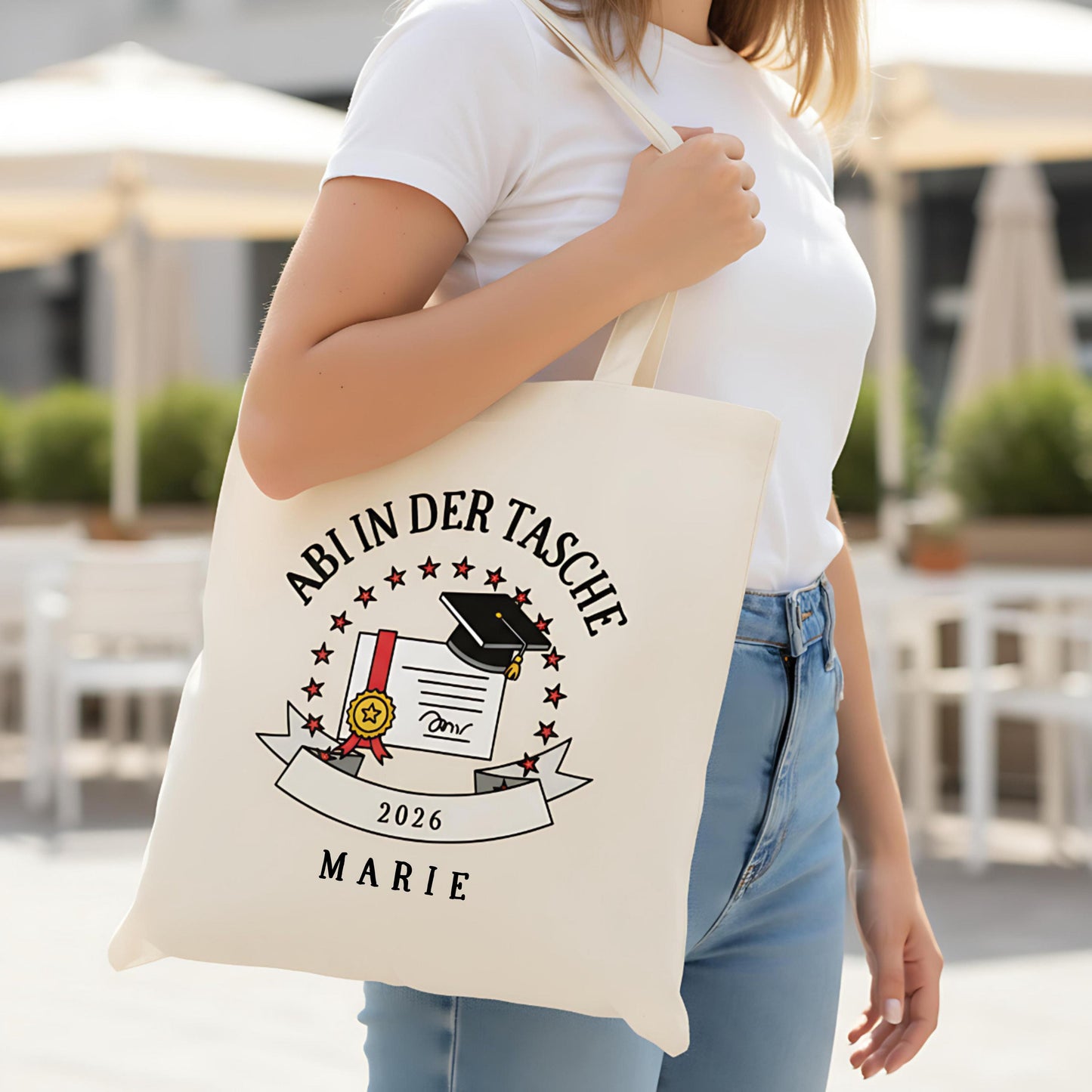 Abi in der Tasche Stoffbeutel 2026 personalisiert | Abitur Geschenk Stofftasche mit Name