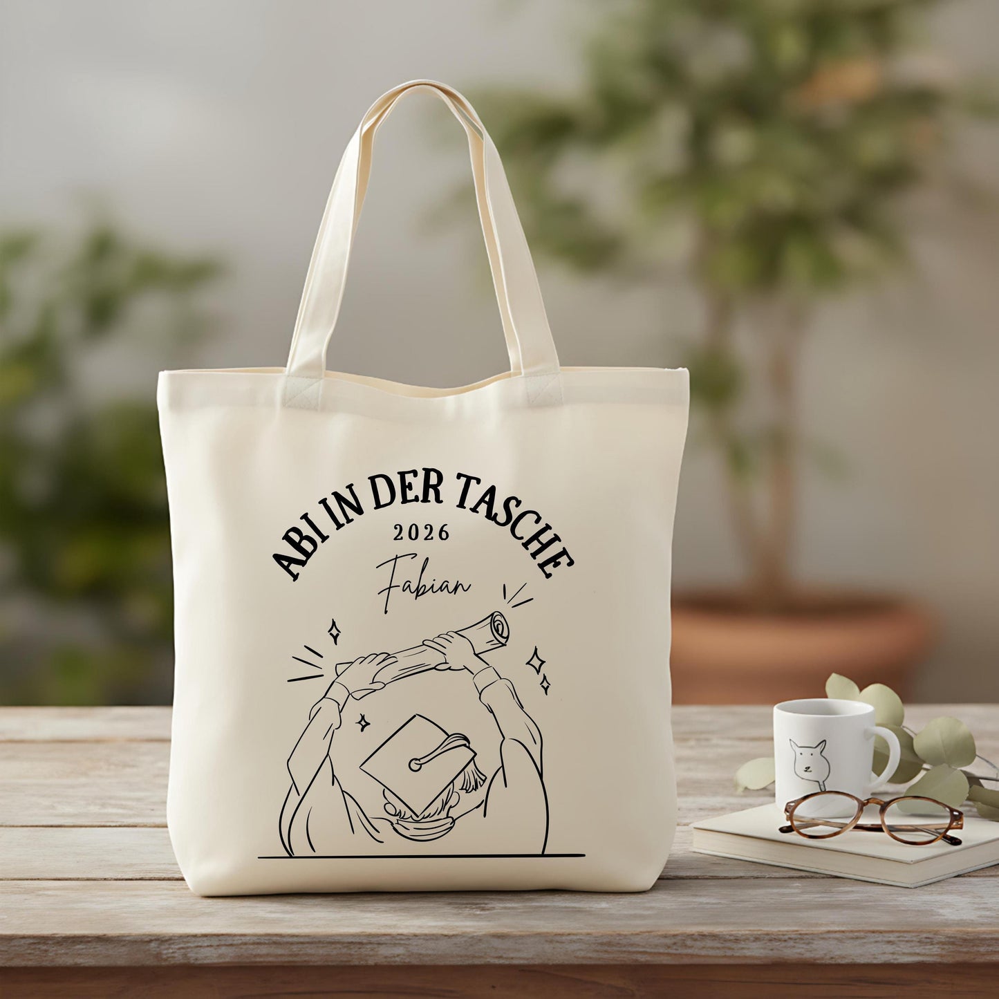 Abi in der Tasche Stoffbeutel 2026 personalisiert | Abitur Geschenk Stofftasche mit Name