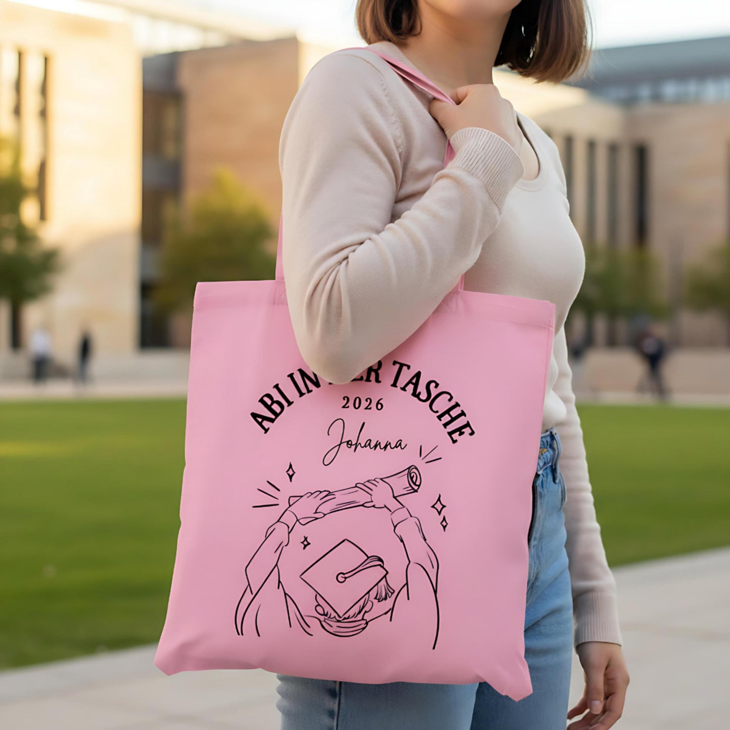 Abi in der Tasche Stoffbeutel 2026 personalisiert | Abitur Geschenk Stofftasche mit Name