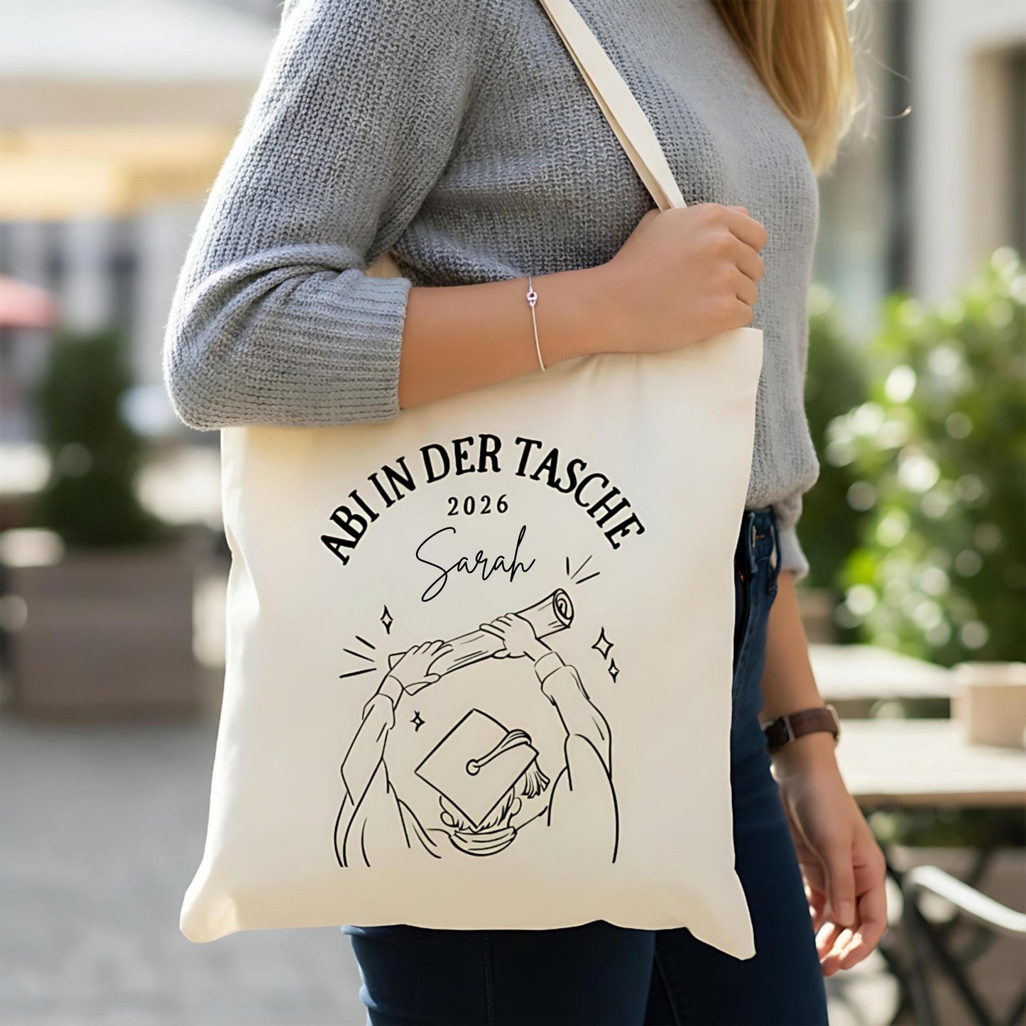 Abi in der Tasche Stoffbeutel 2026 personalisiert | Abitur Geschenk Stofftasche mit Name