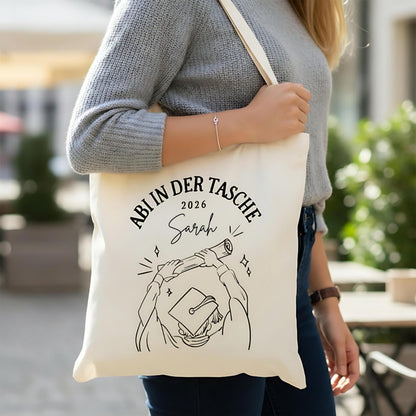 Abi in der Tasche Stoffbeutel 2026 personalisiert | Abitur Geschenk Stofftasche mit Name