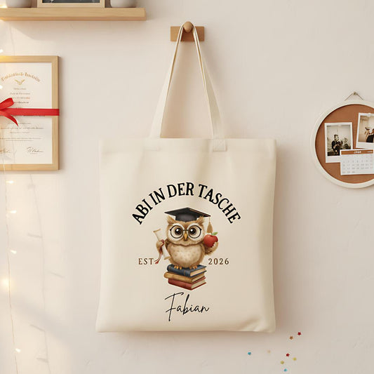 Abi in der Tasche Stoffbeutel 2026 personalisiert | Abitur Geschenk Stofftasche mit Name