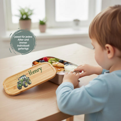 Personalisierte Brotdose Edelstahl Kinder mit Namen | Traktor Lunchbox Kindergarten & Schule