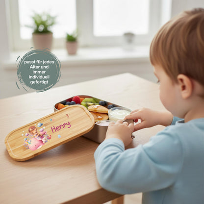 Personalisierte Brotdose Edelstahl Kinder mit Namen | Meerjungfrau Lunchbox Kindergarten & Schule