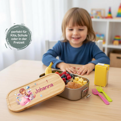 Personalisierte Brotdose Edelstahl Kinder mit Namen | Meerjungfrau Lunchbox Kindergarten & Schule