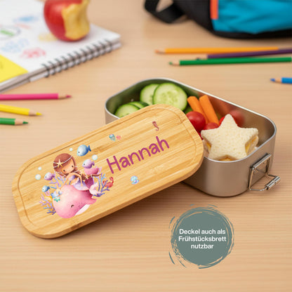 Personalisierte Brotdose Edelstahl Kinder mit Namen | Meerjungfrau Lunchbox Kindergarten & Schule