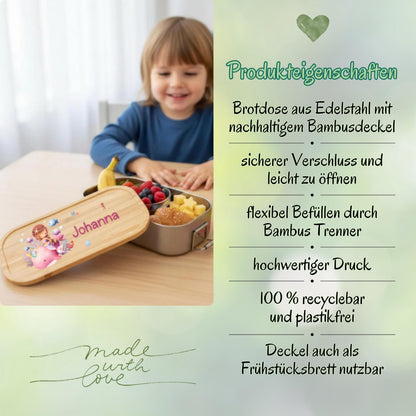 Personalisierte Brotdose Edelstahl Kinder mit Namen | Meerjungfrau Lunchbox Kindergarten & Schule