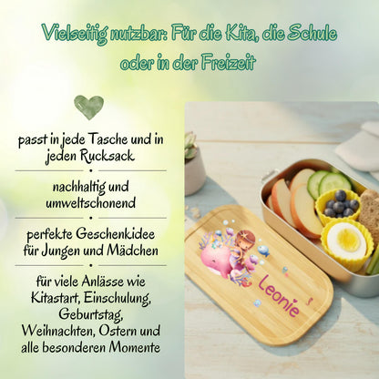 Personalisierte Brotdose Edelstahl Kinder mit Namen | Meerjungfrau Lunchbox Kindergarten & Schule