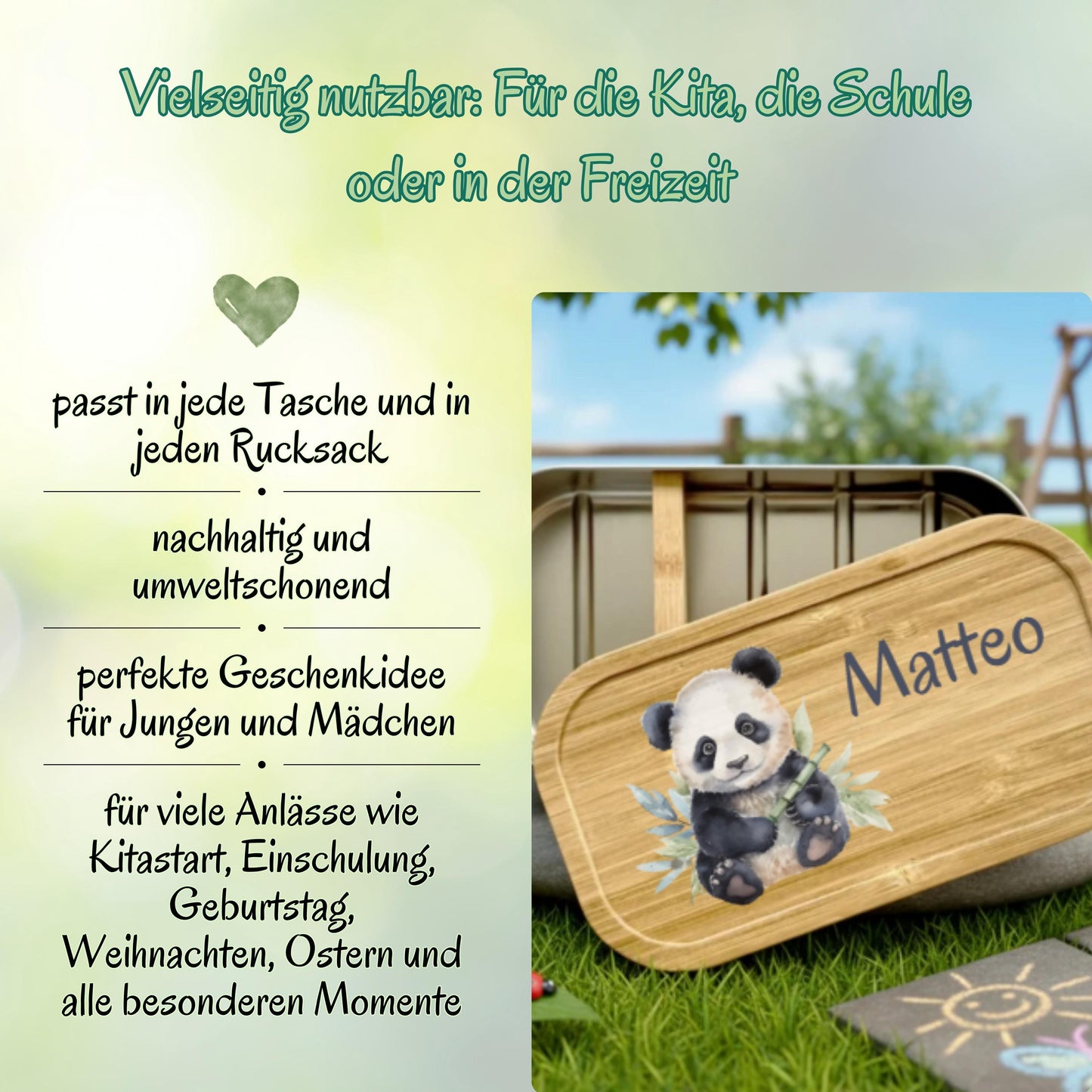 Personalisierte Brotdose Edelstahl Kinder mit Namen | Panda Lunchbox Kindergarten & Schule