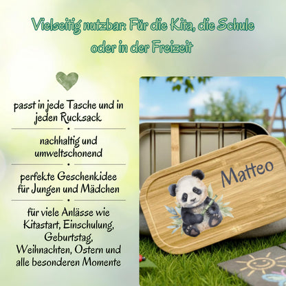 Personalisierte Brotdose Edelstahl Kinder mit Namen | Panda Lunchbox Kindergarten & Schule