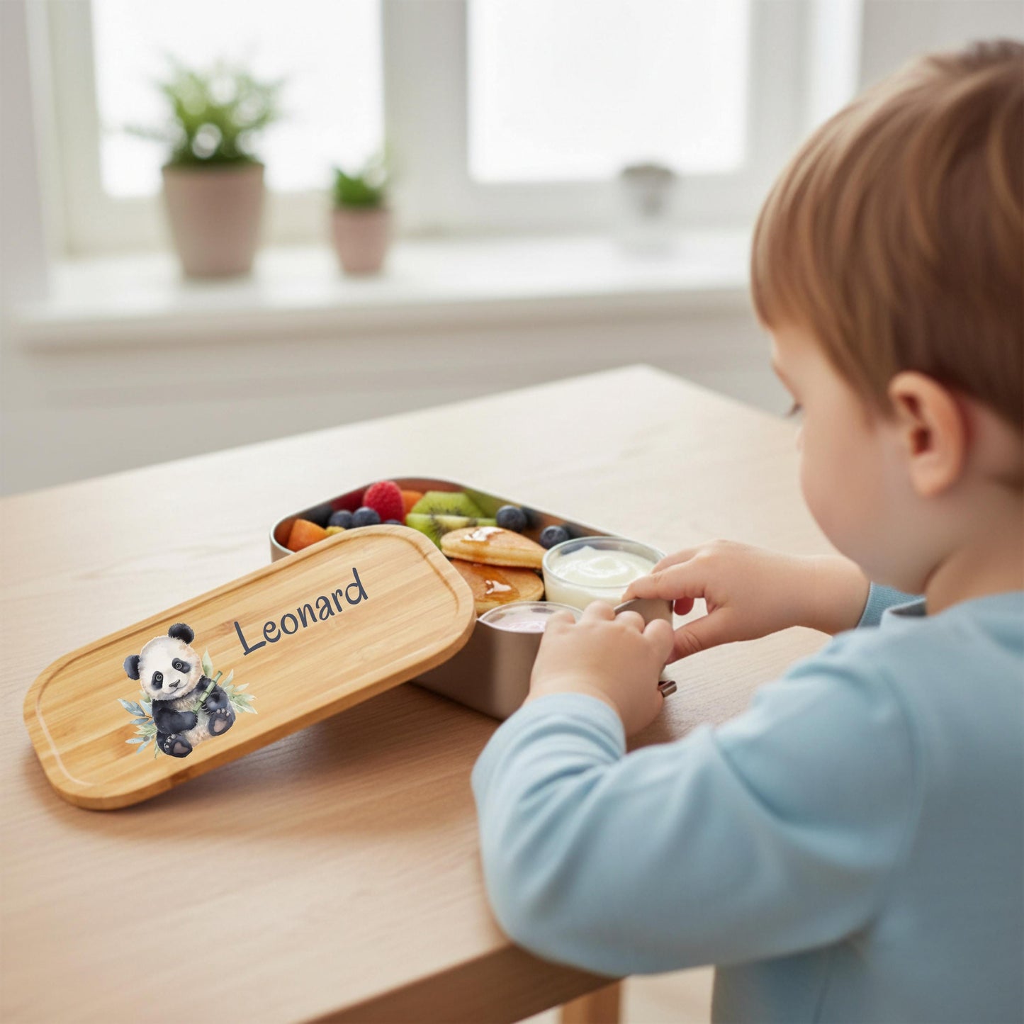 Personalisierte Brotdose Edelstahl Kinder mit Namen | Panda Lunchbox Kindergarten & Schule